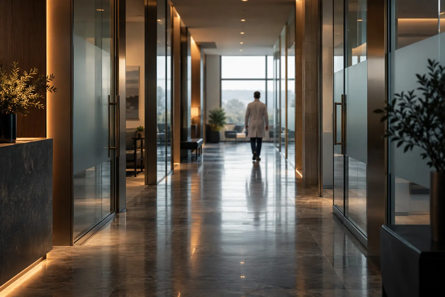 Illustrative contemporary healthcare clinic hallway